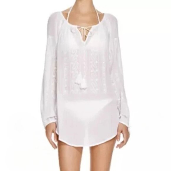 Nanette Lepore Swim Cover Up Tunic Embroidered Semi-sheer White Size XS - Picture 1 of 10